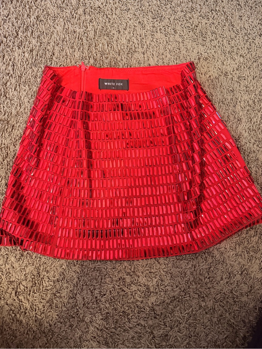 White Fox Boutique Red Embellished Skater Mini Skirt